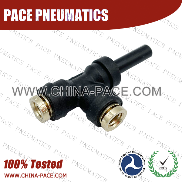 Male Run Tee Push In Plug Composite DOT Push To Connect Air Brake Fittings, Plastic DOT Push In Air Brake Tube Fittings, DOT Approved Composite Push To Connect Fittings, DOT Fittings, DOT Air Line Fittings, Air Brake Parts